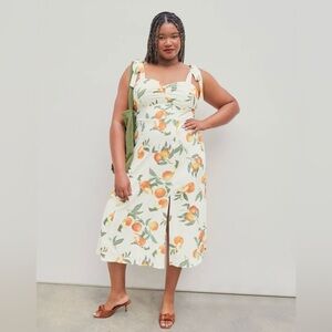 Cider Peach Fruit Split Midi Dress w/Orange and Green Print size 4X plus size